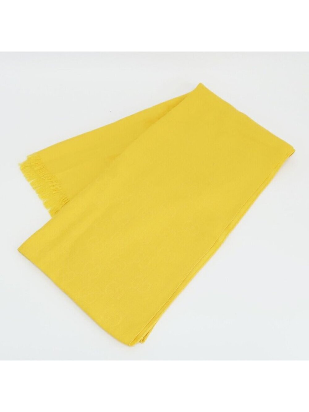 Gucci Heaven Shawl Yellow GG Jacquard Logo Fringe Wool Silk Scarf